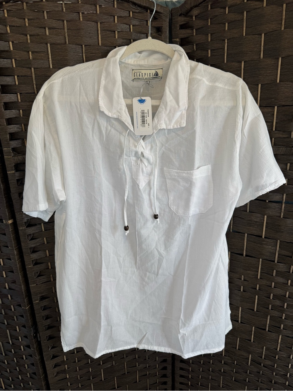 *NEW*Sz L* Seaspice* Men’s White Short-Sleeve Linen Shirt